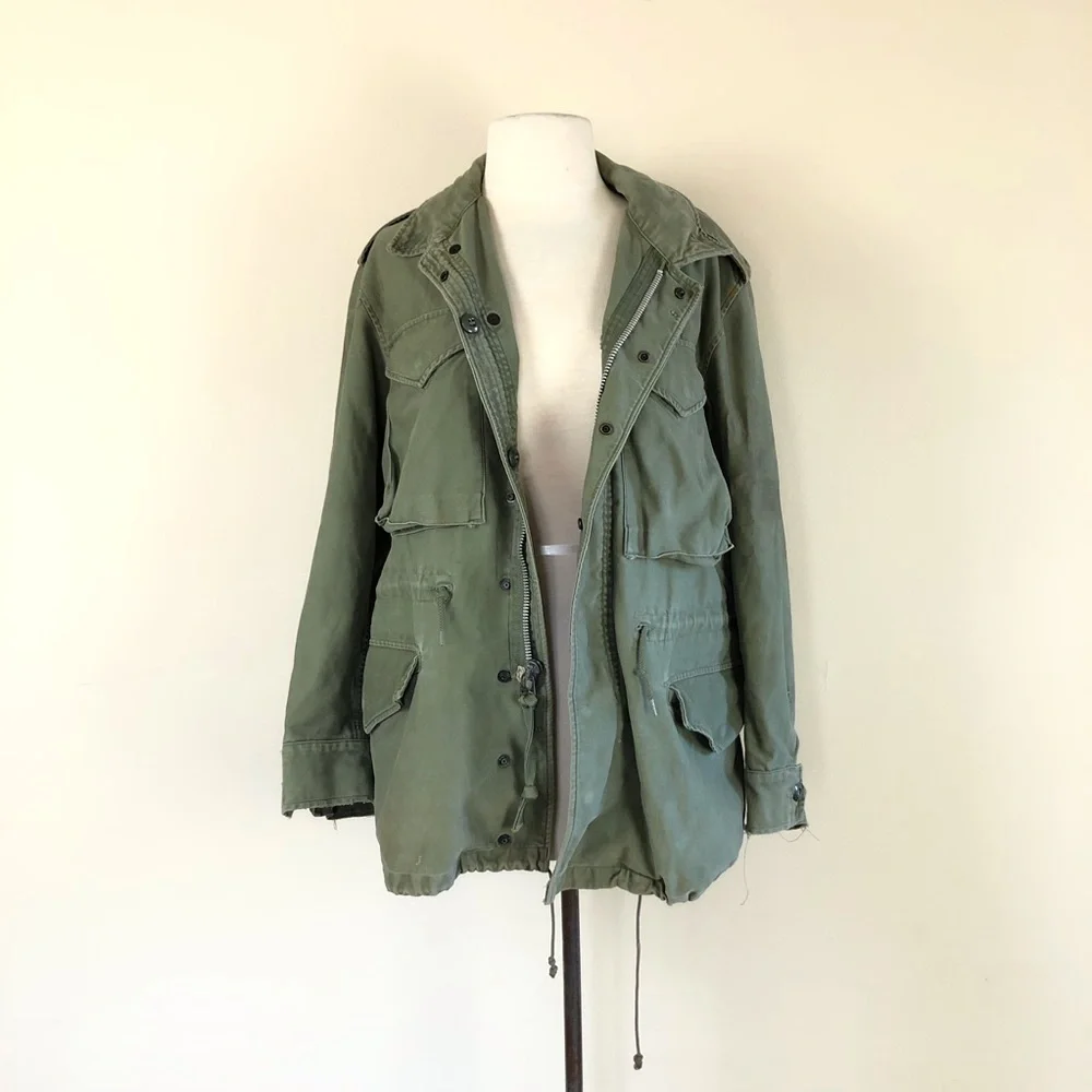 vintage rare army field jacket 90s distressed military ww2 vietnam hippie boho